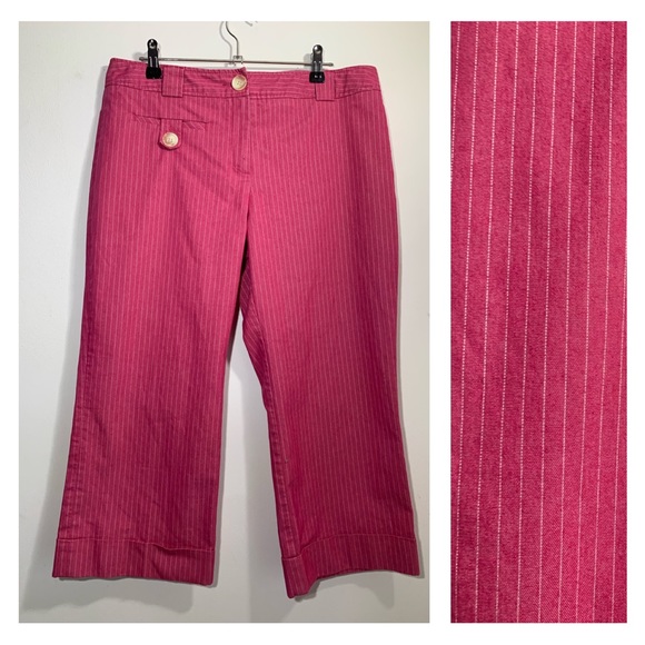 Next Capri Trousers Pink Pinstripe Cotton Blend Cuffed Hem With Pockets UK 14 - Picture 2 of 13